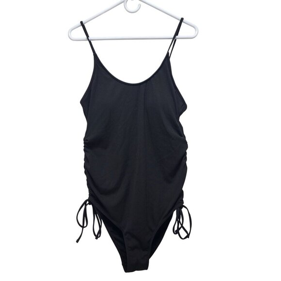 Summer Mae Black Ruched Side One Piece Swimsuit Size M Adjustable Drawstring - Picture 5 of 9